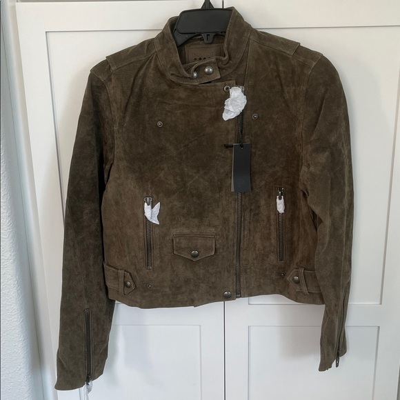Blank NYC $198 Women's Olive Green Suede Leather Moto Jacket Size M NWT - Picture 4 of 6